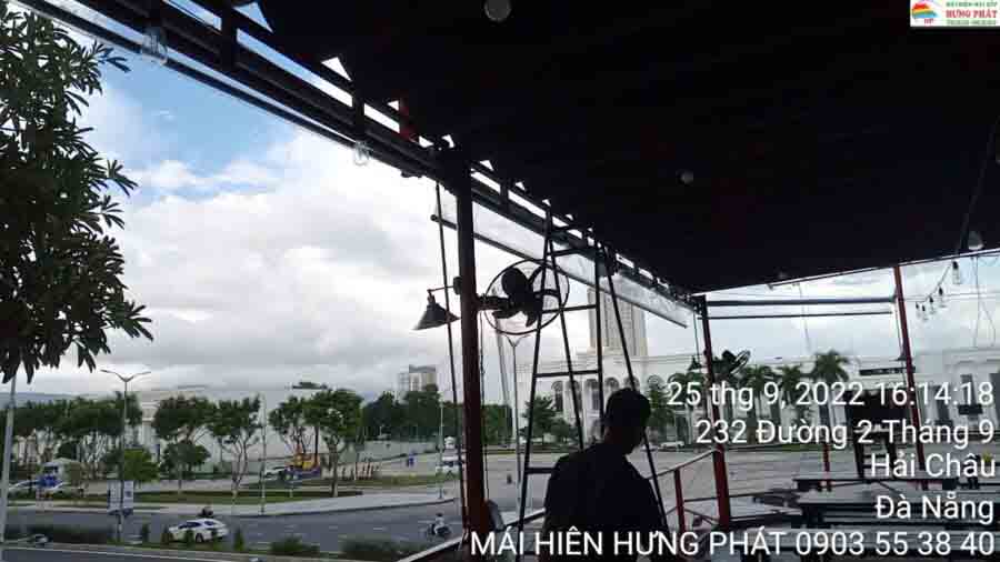 Thi công bạt thả che mưa bạt nilong PVC tại Đà Nẵng