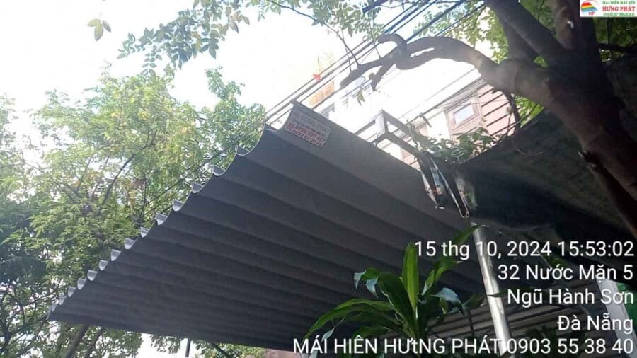 Mái che xếp di động lượn sóng không trụ lắp đặt tại 39 Nước Mặn 5 Đà Nẵng (8)