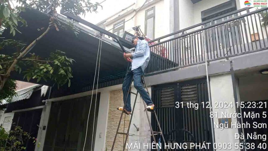 Mái che xếp di động lắp đặt tại 81 Nước Mặn 5 Ngũ Hành Sơn (1)