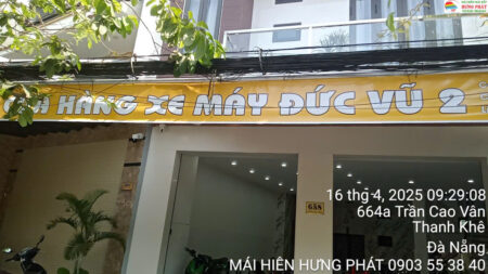 Lắp đặt mái hiên di động trong ngày cho Cửa hàng xe máy Đức Vũ 658 Trần Cao Vân Đà Nẵng (1)