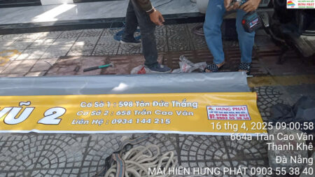 Lắp đặt mái hiên di động trong ngày cho Cửa hàng xe máy Đức Vũ 658 Trần Cao Vân Đà Nẵng (1)