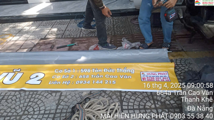 Lắp đặt mái hiên di động trong ngày cho Cửa hàng xe máy Đức Vũ 658 Trần Cao Vân Đà Nẵng (1)