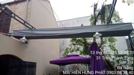 Mái che xếp di động cho quán cafe Cóc tại Trần Thánh Tông, Sơn Trà Đà Nẵng (1)