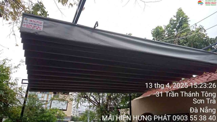 Mái che xếp di động cho quán cafe Cóc tại Trần Thánh Tông, Sơn Trà Đà Nẵng (3)