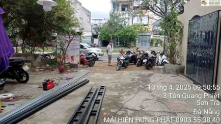 Mái che xếp di động cho quán cafe Cóc tại Trần Thánh Tông, Sơn Trà Đà Nẵng (3)
