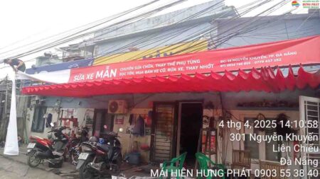 Mái che xếp di động lắp đặt cho tiệm Sửa xe 16 Nguyễn Khuyến Đà Nẵng (1)