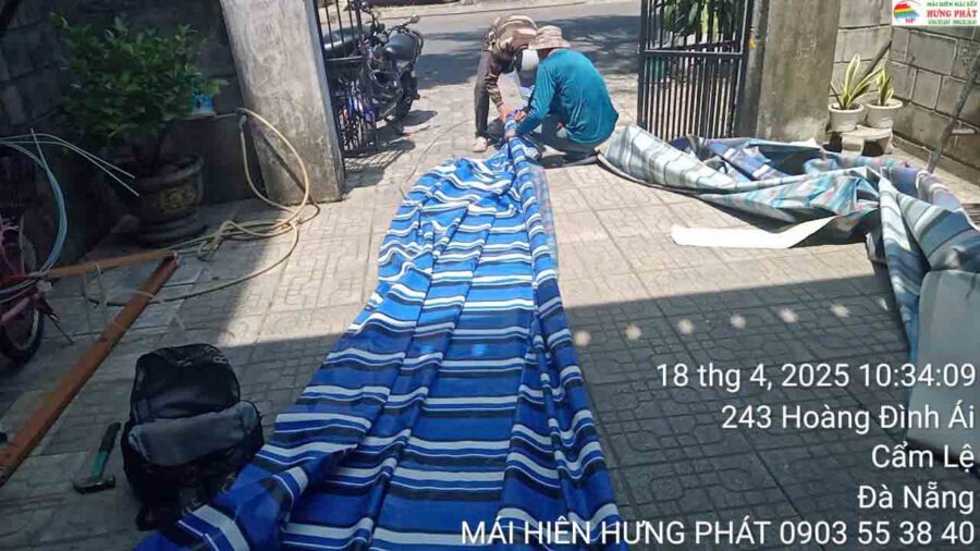 Mái hiên di động thay bạt mới, bảo trì tay quay bi nhớt tại Hòa Xuân Đà Nẵng (1)