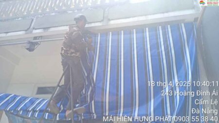 Mái hiên di động thay bạt mới, bảo trì tay quay bi nhớt tại Hòa Xuân Đà Nẵng (1)