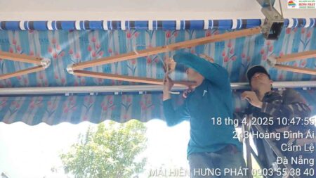 Mái hiên di động thay bạt mới, bảo trì tay quay bi nhớt tại Hòa Xuân Đà Nẵng (1)