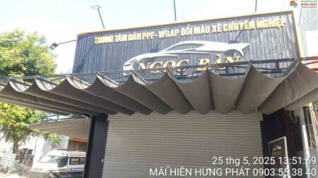 Mái xếp di động giá rẻ lắp đặt tại gara 21 Thành Thái Đà Nẵng (1)
