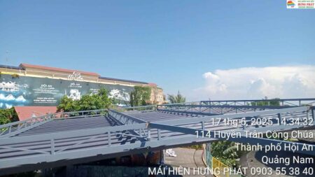 Mái xếp di động hệ cột 4d diện tích 350 m2 chia thành 2 thớt lắp đặt tại Hội An (1)